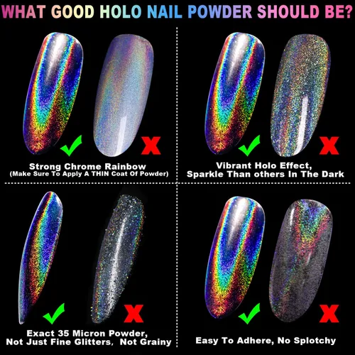 Miniatura 4 de GA&EN Polvo holográfico de esmalte de uñas fino arco iris holográfico Holo unicornio espejo efecto láser, pigmento de manicura multicromado, polvo