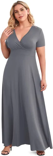 Miniatura 3 de POSESHE - Maxi-vestido de noche para fiesta para mujer con cuello en V y manga corta