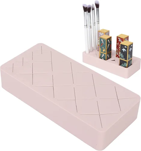 Organizador de maquillaje – Organizador de lápiz labial de 12 ranuras – Soporte de exhibición de maquillaje cosmético de silicona con diseño