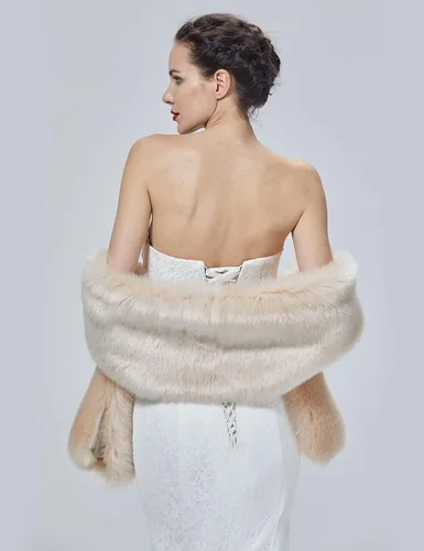 Miniatura 6 de BEAUTELICATE Chal de piel sintética para mujer, abrigo de piel suave para eventos de boda de invierno