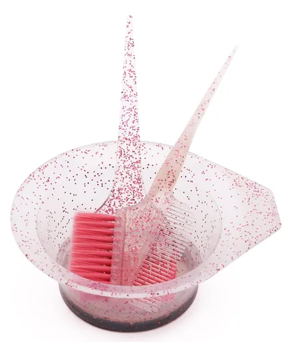 Miniatura 6 de Juego de 3 brochas y tazones para teñir el cabello, kit de teñido de cabello con purpurina, cuencos de color, peine en ángulo y cepillo