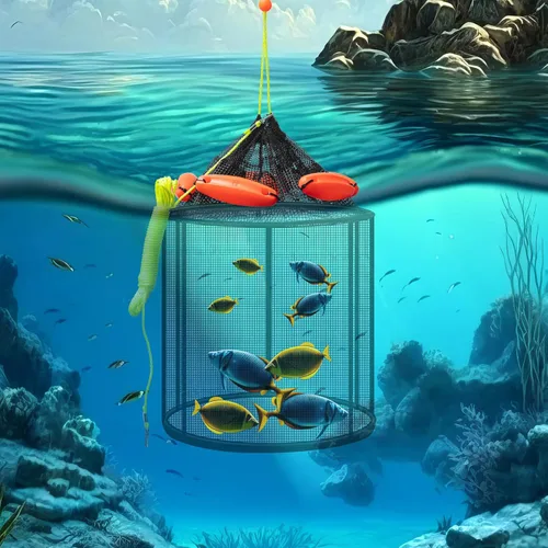 Miniatura 4 de Leyndo 2 redes de pesca flotantes plegables grandes – Red flotante plegable para pesca – Soporte portátil para peces – Jaula de almacenamiento