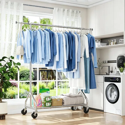Miniatura 7 de Simple Trending Perchero resistente con carga de 450 libras, perchero para colgar ropa, perchero con ruedas y estantes, para el dormitorio, cuarto