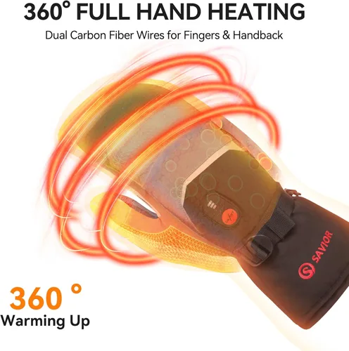 Miniatura 4 de SAVIOR HEAT Manoplas Calefactables con Batería, Guantes de Esquí con Batería, Manoplas Eléctricas Recargables Mejoradas para Esquí, Camping