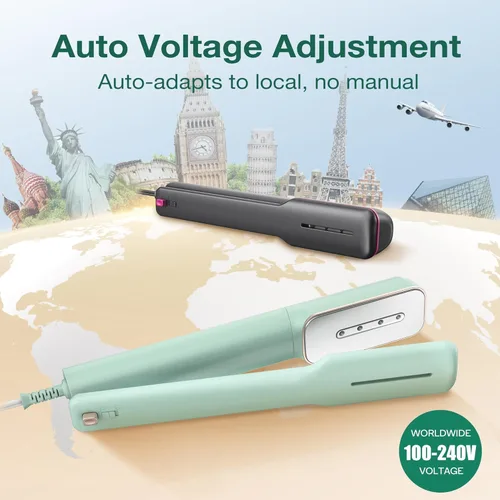 Miniatura 4 de Newbealer Plancha de vapor de viaje con abrazadera 3 en 1 con voltaje global, vaporizador de ropa de 100-240 V, planchado en seco y 2 niveles