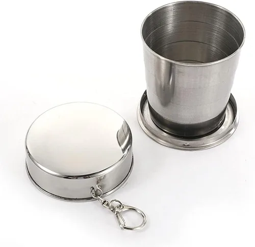 Teensery Taza plegable de acero inoxidable para acampar, taza portátil plegable con llavero para actividades al aire libre, senderismo, picnic