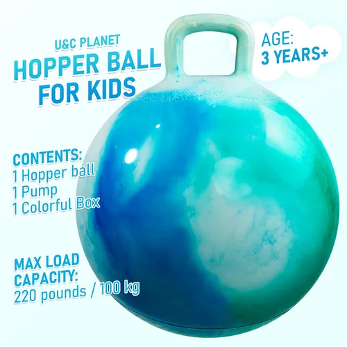 Miniatura 2 de U&C Planet Hoppity - Bola inflable de 18 pulgadas con asa para niños de 3 a 6 años Hoppity Hop Sit and Bounce Jumping Hopping con bomba y caja