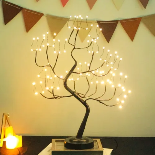 Miniatura 8 de 108 luces LED para árbol de mesa, 20 pulgadas, lámpara artificial de árbol bonsái parpadeante con 8 modos de iluminación y temporizador, decoración