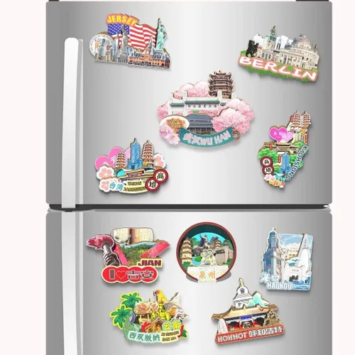 Miniatura 4 de China Wuhan - Imán de nevera con imán de madera 3D, monumentos coleccionables de viaje, decoración hecha a mano