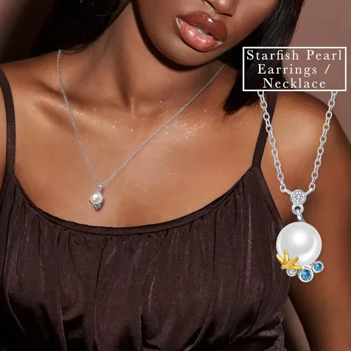 Miniatura 2 de Collar con colgante de perlas blancas grandes, diseño de estrella de mar