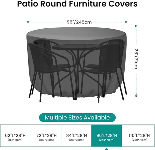 Miniatura 2 de Mrrihand Funda Redonda para Muebles de Patio - Impermeable Resistente 600D Cubiertas para Juego de Mesa y Sillas de Exterior Anti-Decoloración Funda