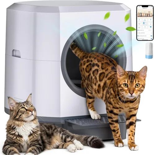 Miniatura 13 de Caja de arena autolimpiante, caja de arena automática para gatos de 76 litros con control de aplicación, bajo ruido, protección de seguridad, bolsas