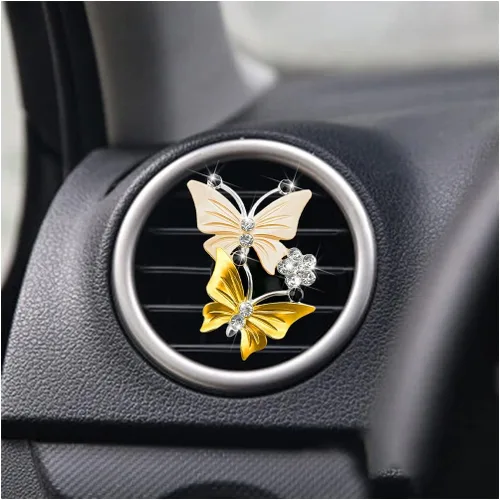 Miniatura 7 de 1 clip de ventilación para ambientadores de automóvil, clip de ventilación de automóvil con diamantes de imitación de mariposa doble, difusor de Rosa