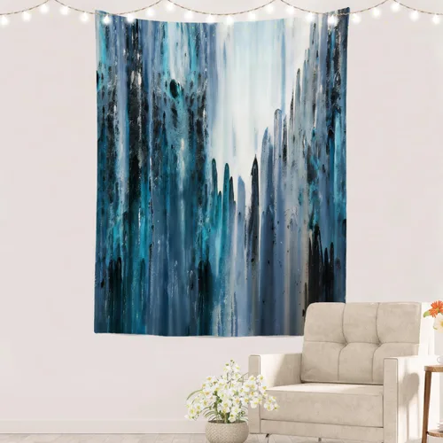 Miniatura 42 de Batmerry Tapiz azul y blanco, tapiz abstracto de pintura azul, negro, gris y blanco, para sala de estar, dormitorio, pared, decorativo, 51.2 x 59.1