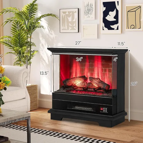 Miniatura 6 de SIMOE Chimenea eléctrica de 27 pulgadas, chimenea independiente con chimenea, llama 3D y 7 colores de llama, protección contra sobrecalentamiento