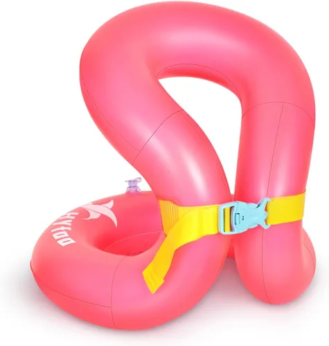 Miniatura 12 de Floaties - Chaleco de natación para niños, flotadores inflables portátiles para piscina, anillo de natación con hebilla de seguridad ajustable, Rosa