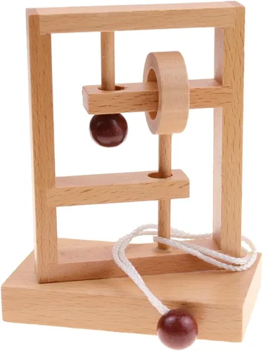 Miniatura 5 de Kingou Juego de 4 de rompecabezas de madera clásica cuerda de solución central juego de cerebro para adultos