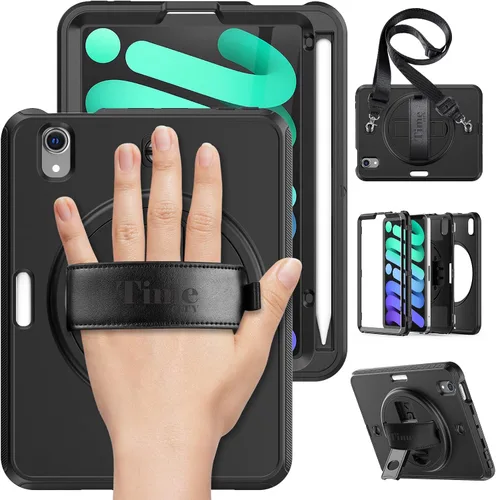 Timecity Funda para iPad mini 7 (A17 Pro) 2024/ Mini 6 8.3'' - Funda protectora resistente con protector de pantalla, soporte giratorio, correa para