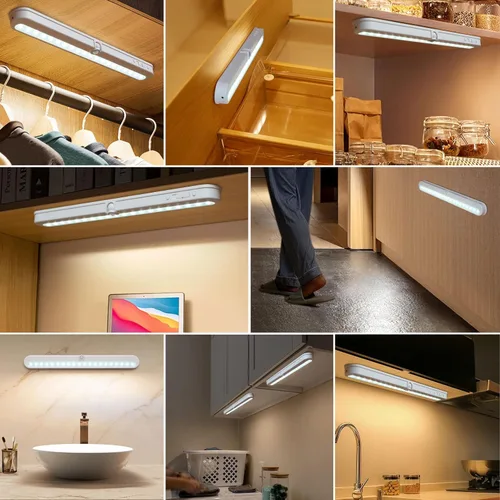 Miniatura 6 de BLS T01L - Luz LED para armario, súper brillante, 20 LED, iluminación debajo del gabinete, alimentada por batería/entrada de CC, luz inalámbrica