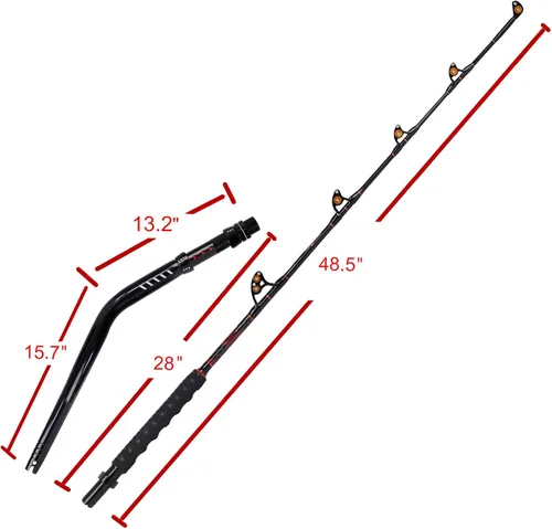 Miniatura 7 de Fiblink Bent Butt Trolling Rod 2 piezas de agua salada en alta mar caña de pescar Big Game Roller Rod Polo de barco convencional