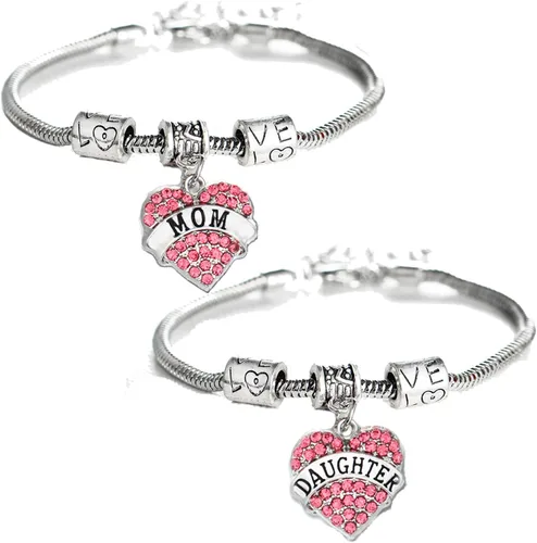 YEEQIN Juego de 2 pulseras con dije de corazón de cristal para mamá e hija, regalo de joyería para madre e hija