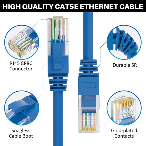 Miniatura 21 de Cable Ethernet Cat5e de 50 pies, cable de Internet Cat 5e largo, cable de conexión sin enganche negro, flexible, para red, LAN, PoE, conector RJ45