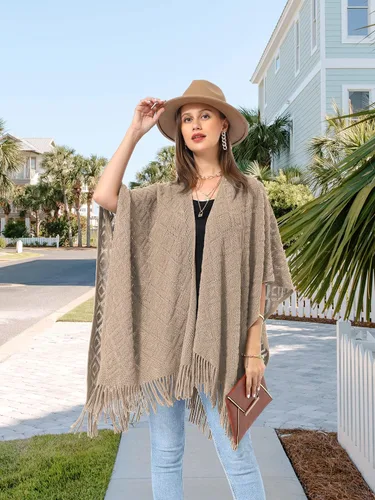Miniatura 6 de Soul Young - Chal de punto para mujer, poncho con flecos y capa