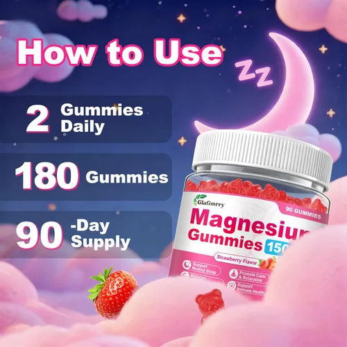 Miniatura 5 de Gomitas de magnesio de 180 unidades, suplemento de magnesio de alta absorción para adultos y niños, apoyan la calma y la salud muscular, sin azúcar