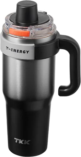 Miniatura 11 de TKK Vasos aislados de 40 onzas con asa y pajilla, taza de viaje de acero inoxidable con revestimiento de cerámica, taza de café helado de doble
