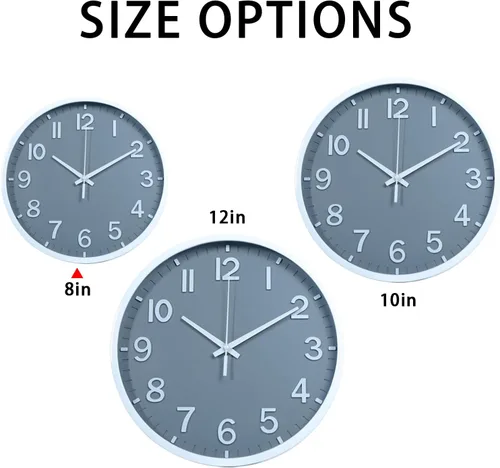 Miniatura 5 de Relojes de pared Moiubik operados con pilas, reloj de pared moderno de 8 pulgadas, silencioso, sin tictac, para decoración de sala de estar, Gris