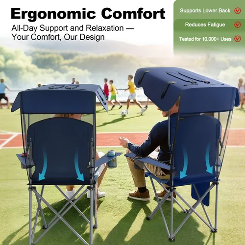 Miniatura 4 de VTOY Silla de camping portátil con dosel, silla plegable con toldo, silla Oxford 600D duradera para camping, playa, picnic, pesca y deportes 1