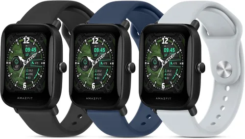 Miniatura 9 de Bandas de silicona para Amazfit Bip 3 Pro/Bip U Pro/GTR de 1.654 in, 0.787 in, paquete de 3 pulseras de repuesto suaves de liberación rápida