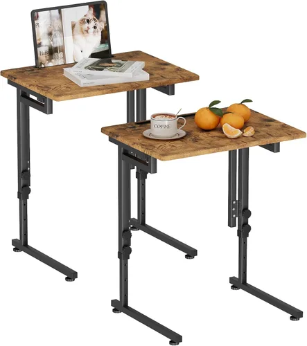 Miniatura 10 de Adjustable Folding TV Tray Table,TV Dinner Small Foldable C-Shaped End Table for Eating,6 Height Adjustable Slide Under Couch Side with Sturdy MDF