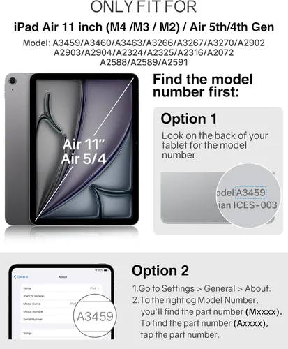 Miniatura 3 de auaua Funda para iPad Air de 11 pulgadas M3/M2 (2025/2024), iPad Air de 5ª/4ª generación (2022/2020) con soporte para lápices, apagado y encendido