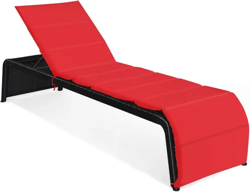 Miniatura 9 de COSTWAY Silla de ratán para patio, silla reclinable acolchada con respaldo ajustable, jardín y piscina (beige)