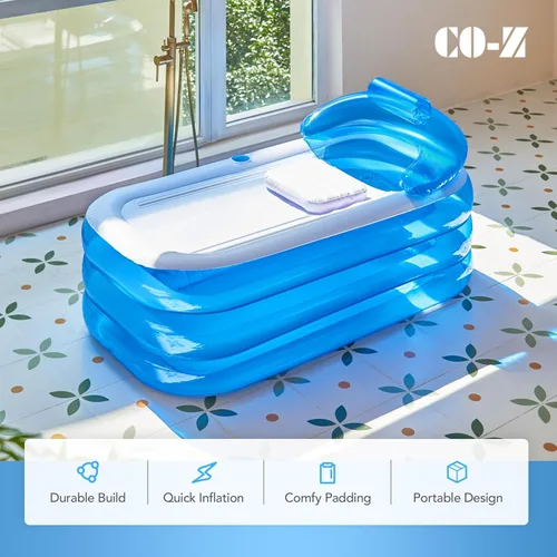 Miniatura 2 de CO-Z Bañera inflable con bomba de aire eléctrica y almohada reposacabezas para baño, bañera inflable portátil para adultos, para exteriores o Azul