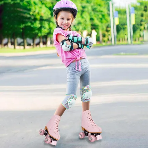 Miniatura 6 de jessie Patines de ruedas para niñas y mujeres, patines de piel sintética iluminados para niños, lindos patines ajustables de cuatro ruedas
