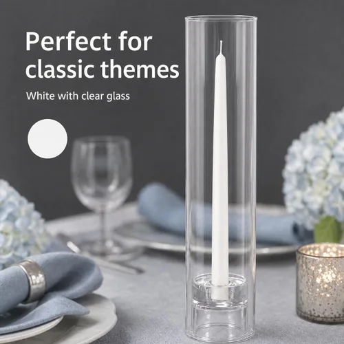 Miniatura 3 de Yummi Juego de 12 velas cónicas, chimeneas y soportes cónicos, color blanco