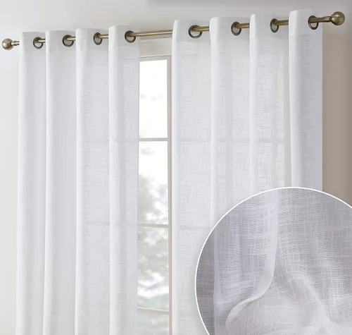 Miniatura 14 de HLC.ME Cortinas de lino sintético con textura semitransparentes que mantienen la privacidad y filtran la luz solar, con ojales, cortinas cortas
