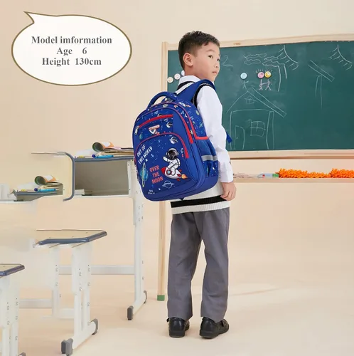 Miniatura 2 de Mochila infantil para niños de primaria, preescolar, 16 pulgadas, multifuncional, linda capacidad, Azul Patchwork, 16 pulgadas