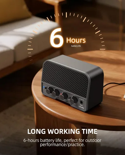 Miniatura 3 de LEKATO Mini amplificador de guitarra eléctrica recargable de 5 W, canales limpios/sobremarchados, amplificador pequeño portátil para práctica