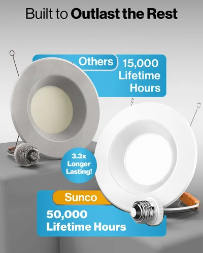 Miniatura 4 de Sunco - Juego de 12 luces LED empotrables de reajuste de 15,2 cm, luces de techo de tipo candelabro, borde deflector, 965 lm, 13 W