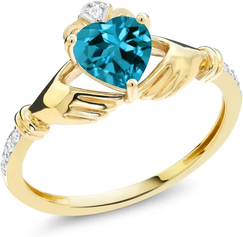 Miniatura 29 de Gem Stone King Anillo de compromiso claddagh celta irlandés de oro amarillo de 10 quilates con piedra preciosa en forma de corazón de 0.236 in