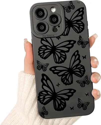Lovmooful Funda compatible con iPhone 13 Pro Max, diseño de mariposa grande, negro, para niñas y mujeres, TPU suave a prueba de golpes, protector