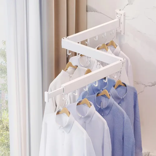 Miniatura 5 de ZdwCyl Estante de secado de ropa, ahorro de espacio de lavandería montado en la pared, retráctil, plegable (tres pliegues), ropa de color blanco