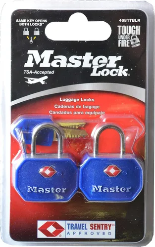 Miniatura 2 de Master Lock Candado, cerradura de equipaje con llave aceptada por la TSA, 1-1/4 pulgadas de ancho, colores surtidos, 4681TBLR (paquete de 2)