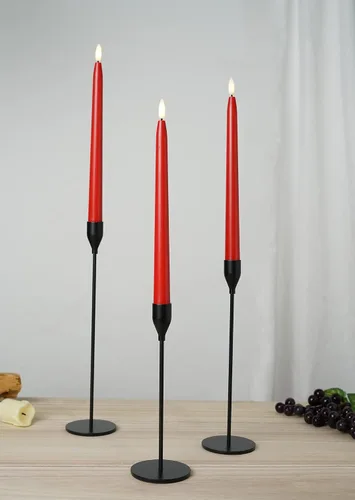 Miniatura 8 de Stmarry Velas cónicas sin llama rojas con control remoto - Candelabros LED de 11 pulgadas que funcionan con baterías, llama 3D realista con mecha