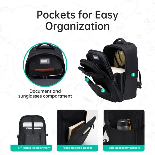 Miniatura 5 de OIWAS Mochila con ruedas para computadora portátil de 17.3 pulgadas para adultos, equipaje de mano de viaje, bolsa de computadora con ruedas