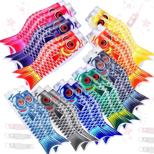 Miniatura 9 de Boao 10 piezas de cometa de bandera de pez japonesa de carpa de 15.7 pulgadas, calcetines de viento colgantes japoneses para jardín, patio trasero