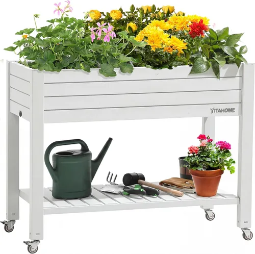 Miniatura 11 de YITAHOME Cama de jardín elevada de polietileno de alta densidad, 47 x 18 x 31 pulgadas, maceta elevada de madera de polietileno resistente a